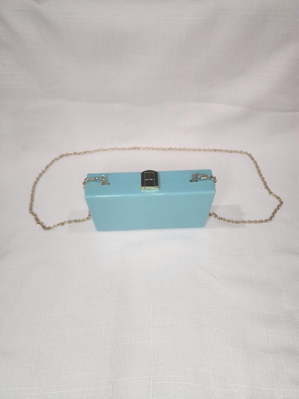 Turquoise Tiffany Blue Acrylic Box Clutch Gold Chain Crossbody Going Out Bag
